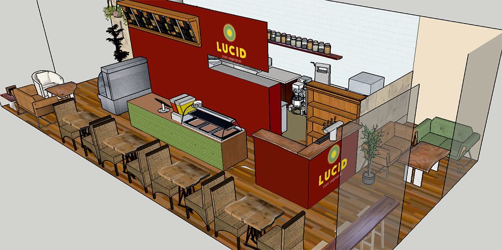 A design drawing of the new vegetarian restaurant "Lucid".