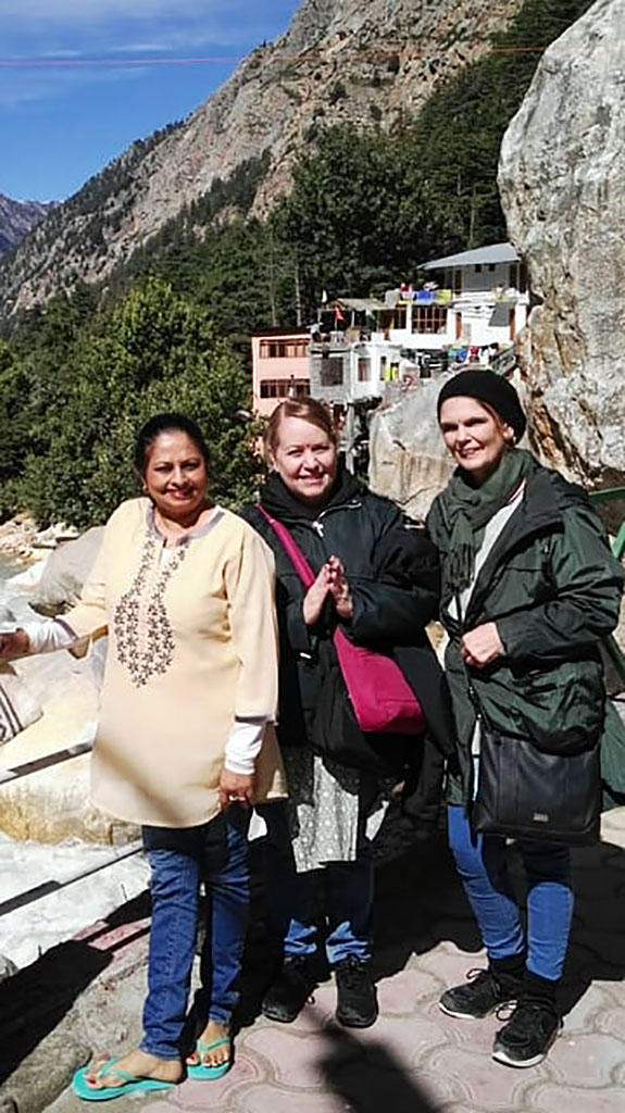 L–R: Madhu, Bhuvana Mohini devi dasi and Dhanistha devi dasi on their spiritual trek to Gangotri.