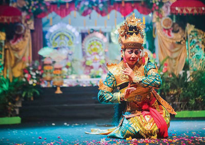 Local Balinese devotee Subhadra dasi performs a Balinese dance in full traditional costume for Lord Jagannatha.